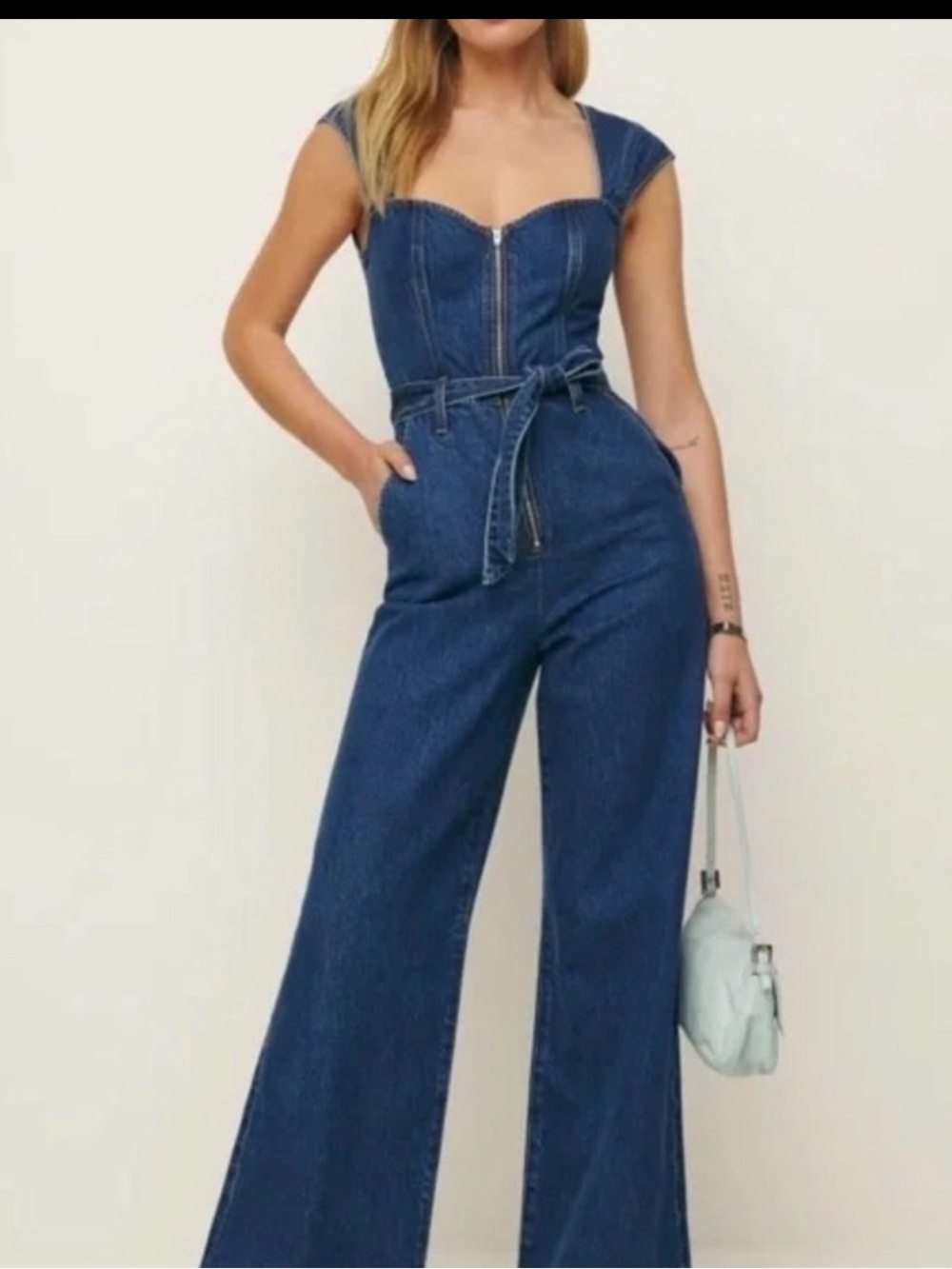 Like-New Reformation Calypso Wide Leg Denim Jumpsuit